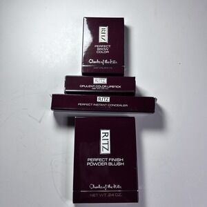 Charles Of The Ritz Imperial Red Lipstick; Blush, Dark Brown Brow Concealer